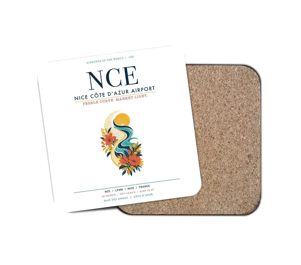 Nice Côte d’Azur Airport (NCE) design on white 1 piece coaster