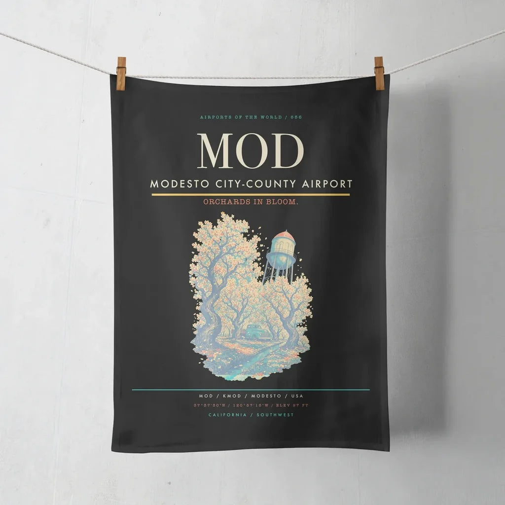 Modesto City-County Airport (MOD) design on black towel