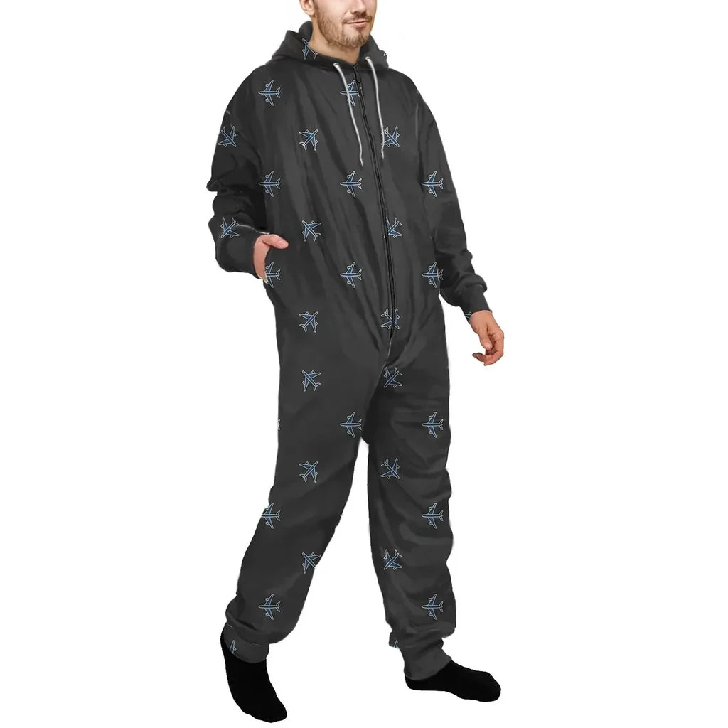 Nice Airplanes (Gray) Jumpsuit for Men & Women aviation design on soft cotton blend jumpsuit.