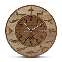 Thumbnail for Amazing Altitude & Airplane Silhouettes aviation design on premium wood wooden wall clock.