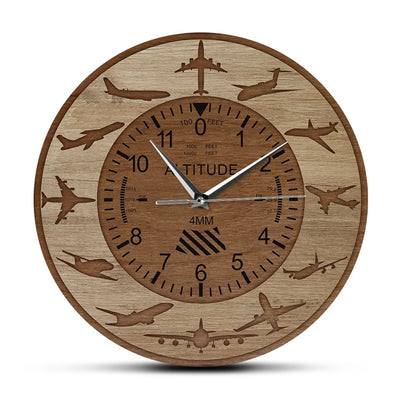 Amazing Altitude & Airplane Silhouettes aviation design on premium wood wooden wall clock.