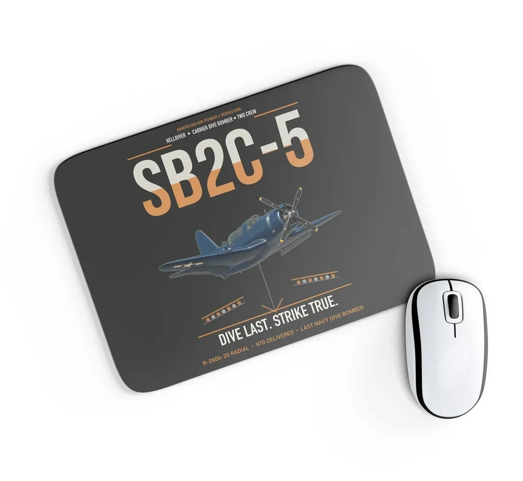 SB2C-5 Helldiver design on black rectangle mouse pad