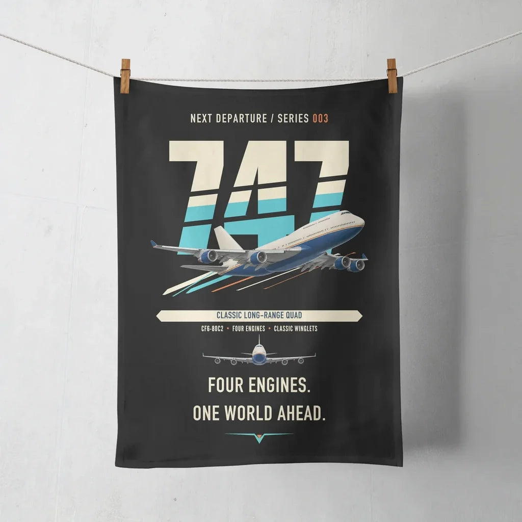 Boeing 747-400 design on black towel