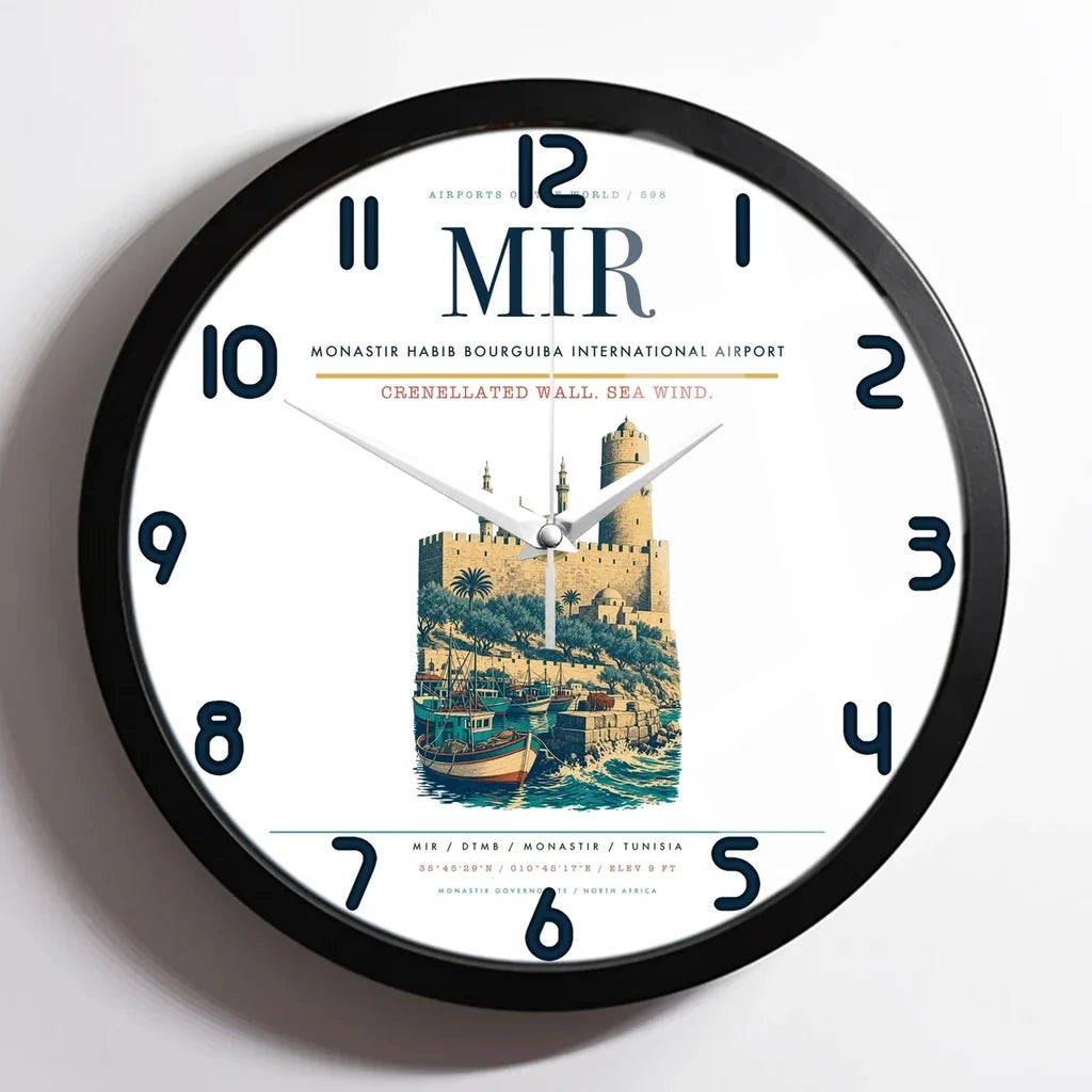 Monastir Habib Bourguiba International Airport (MIR) design on white framed wall clock