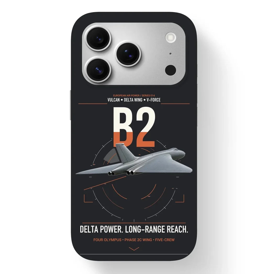 Avro Vulcan B2 design on black magsafe iphone case, for iPhone 17 Pro