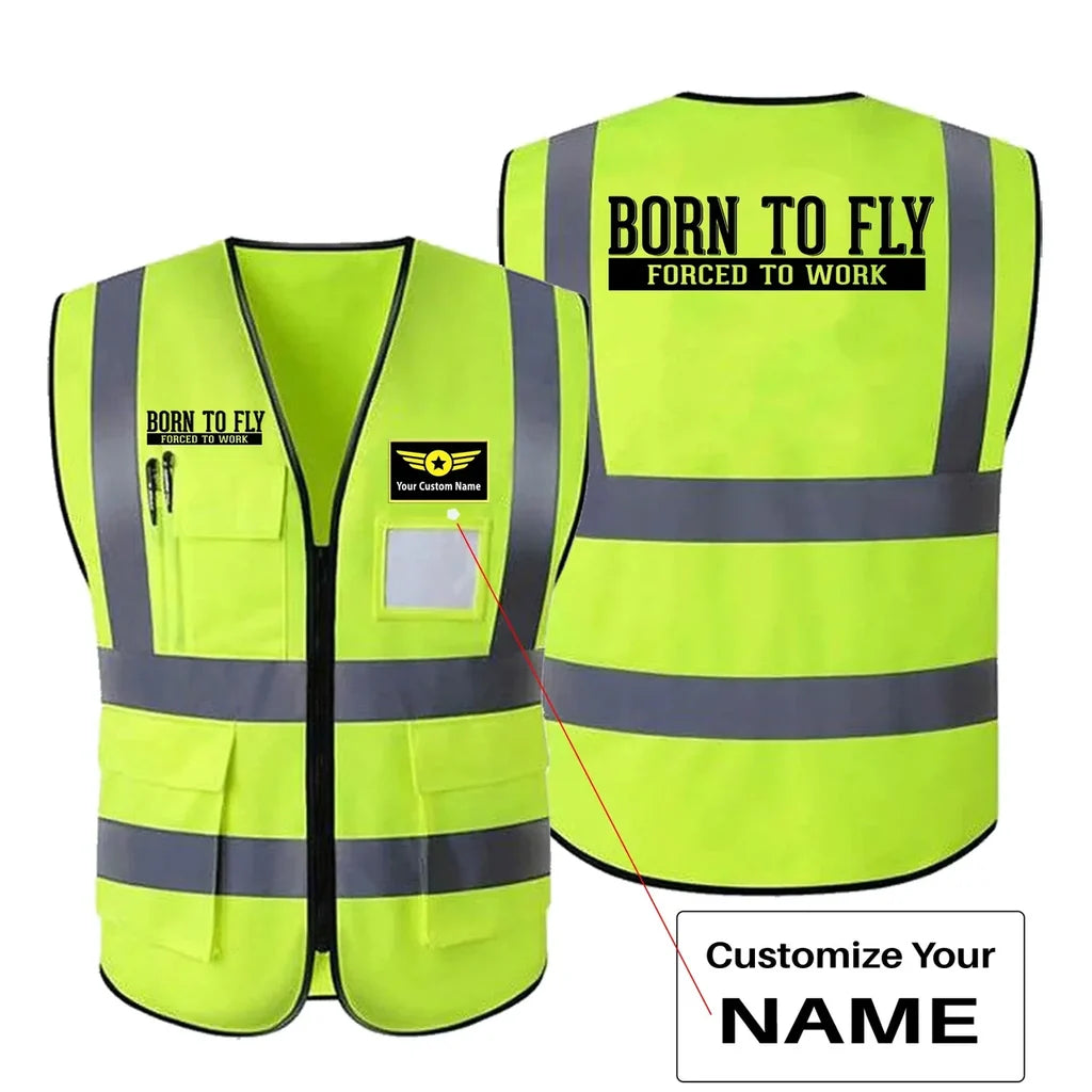 Born To Fly Forced To Work aviation design printed on high-visibility reflective fabric reflective vest.