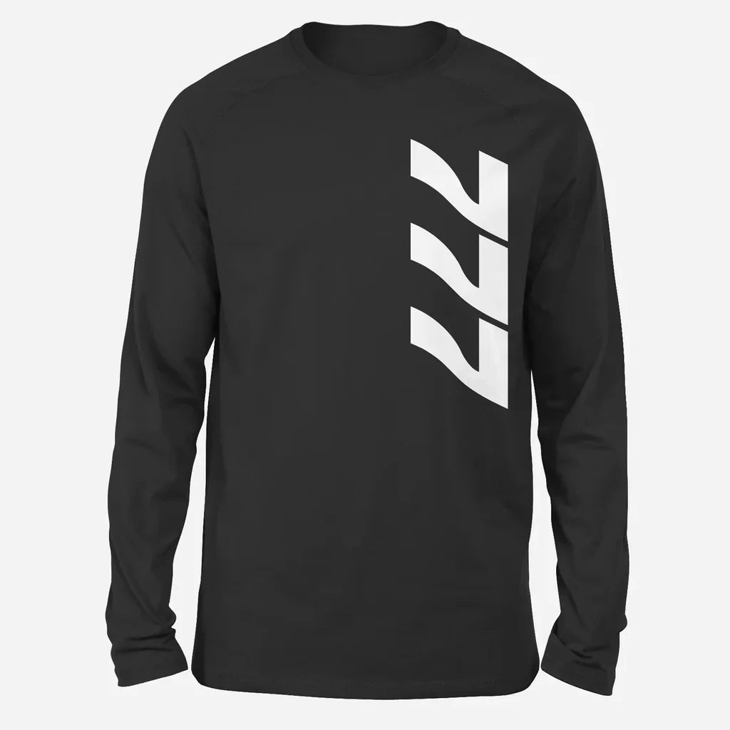 Boeing 777 Text Long-Sleeve aviation design printed on soft cotton long-sleeve T-shirt.