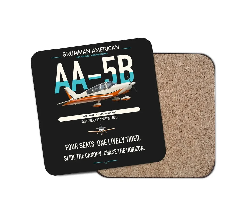 Grumman American AA-5B Tiger design on black 1 piece coaster