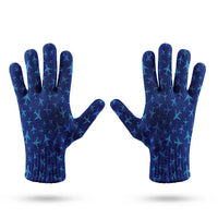 Thumbnail for Many Airplanes Blue aviation design on soft knit fabric gloves.