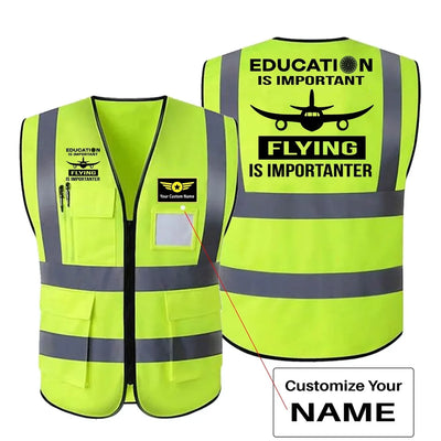 Flying is Importanter aviation design printed on high-visibility reflective fabric reflective vest.