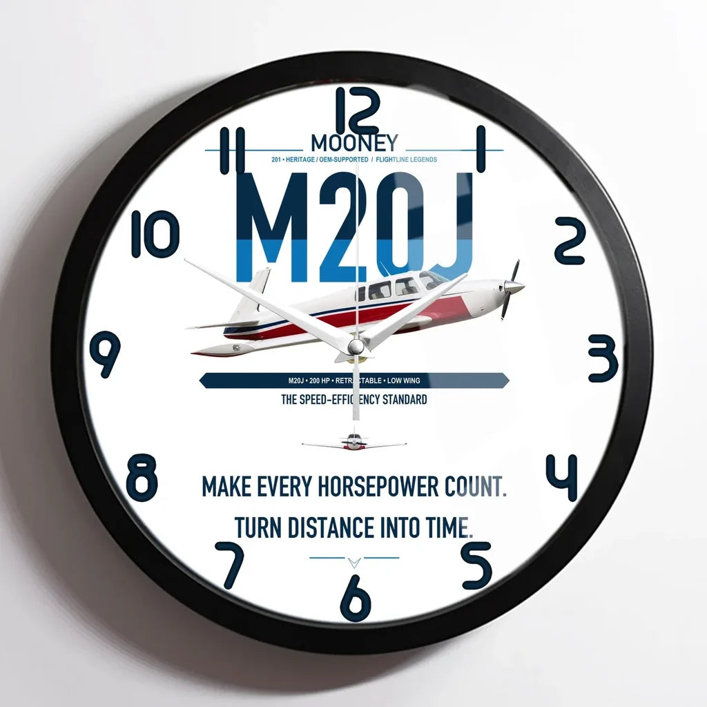 Mooney M20J 201 design on white framed wall clock