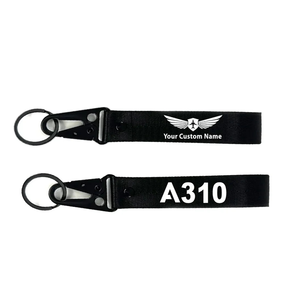 Airbus A310 Flat Text aviation hawk-shaped key chain, durable metal alloy.