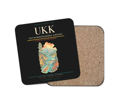 Ust-Kamenogorsk Airport (UKK) design on black 1 piece coaster