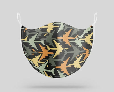 Volume 2 Super Colourful Airplanes aviation face mask in breathable cotton blend.