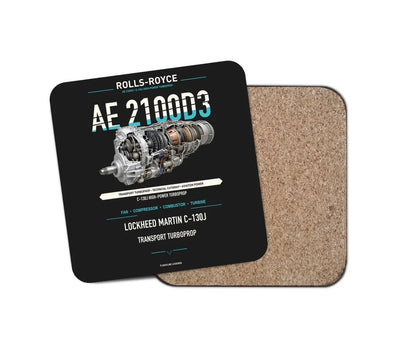 AE 2100D3 design on black 1 piece coaster