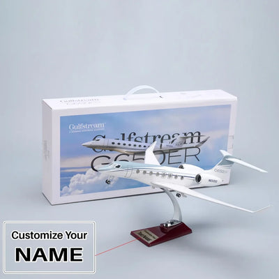Side view of Gulfstream G650ER G650 Airplane Model (47CM) aviation LED model airplane in diecast metal with LED lighting.