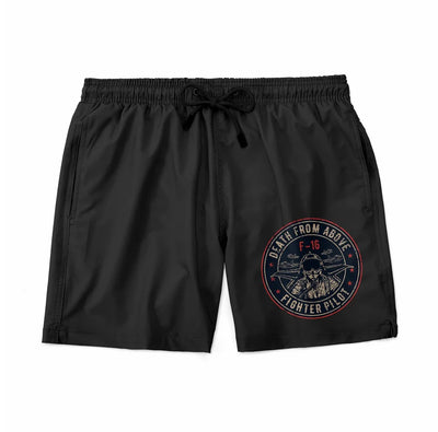Fighter Jet 16 - Death From Above aviation design on quick-dry polyester swim trunks.