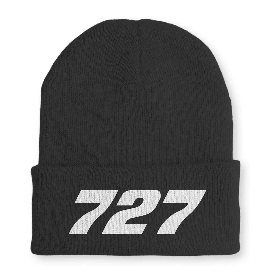 Boeing 727 Flat Text Embroidered aviation embroidery on soft knit fabric beanie.