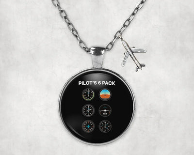 Pilot's 6 Pack aviation-themed necklace, polished stainless steel.