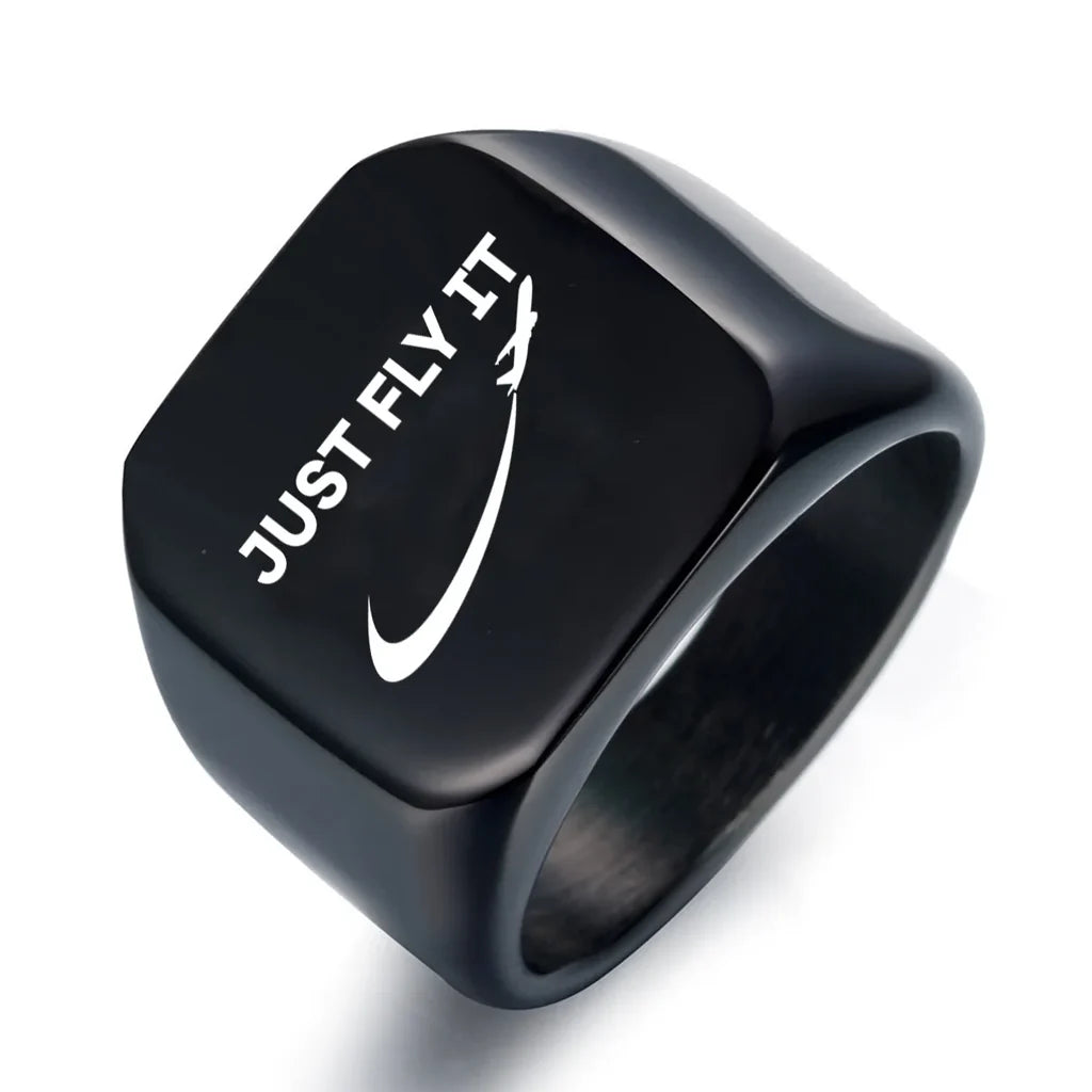 Just Fly It 2 aviation ring in stainless steel.
