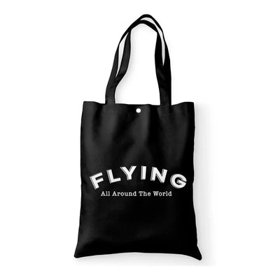 Flying All Around The World aviation design tote bag, canvas construction.