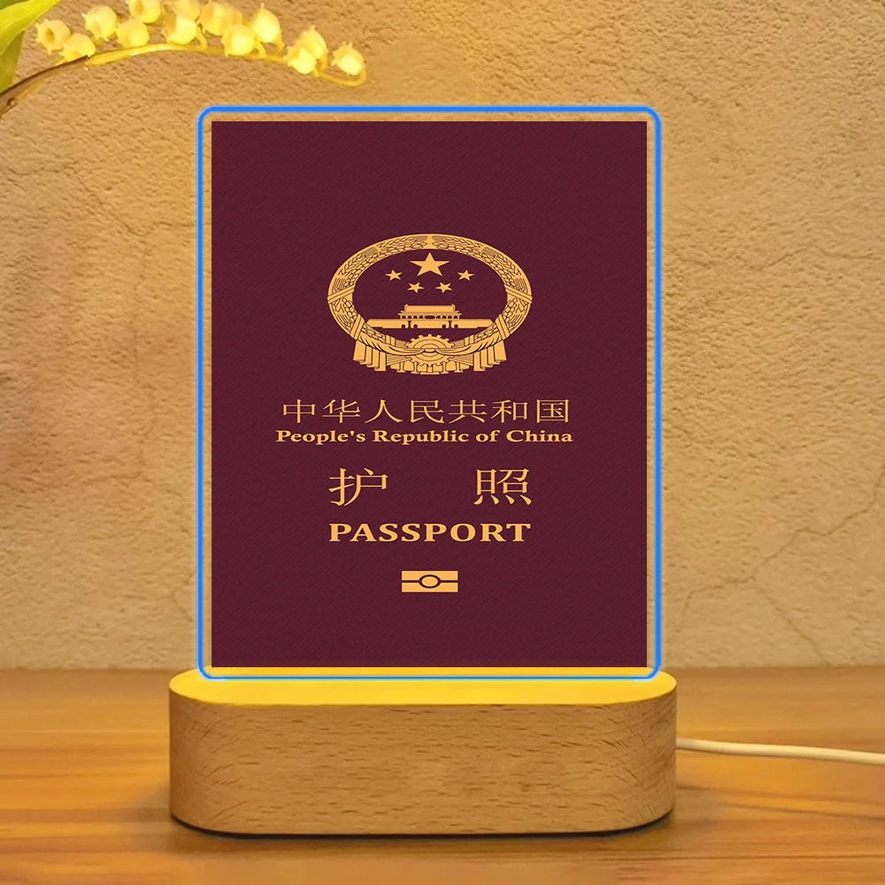 China Passport aviation art night lamp in premium acrylic with LED.