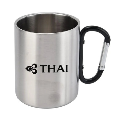 Thai Airways aviation design on outdoor mug, durable insulated construction.