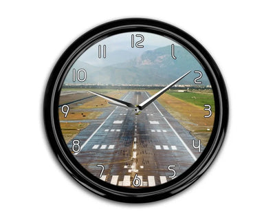 Mountain View and & Runway aviation themed wall clock, premium wood and metal.