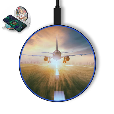 Airplane Flying Over Runway aviation design on durable build wireless charger.