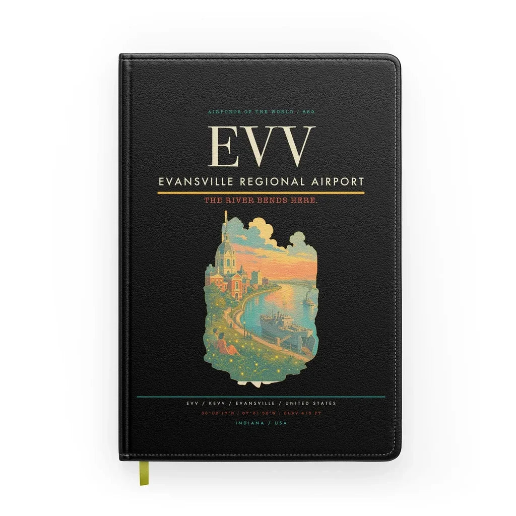 Evansville Regional Airport (EVV) design on black notebook