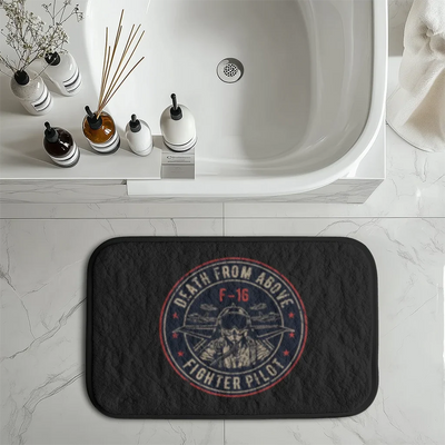 Fighter Jet 16 - Death From Above aviation design on soft absorbent fabric with non-slip backing bath mat.