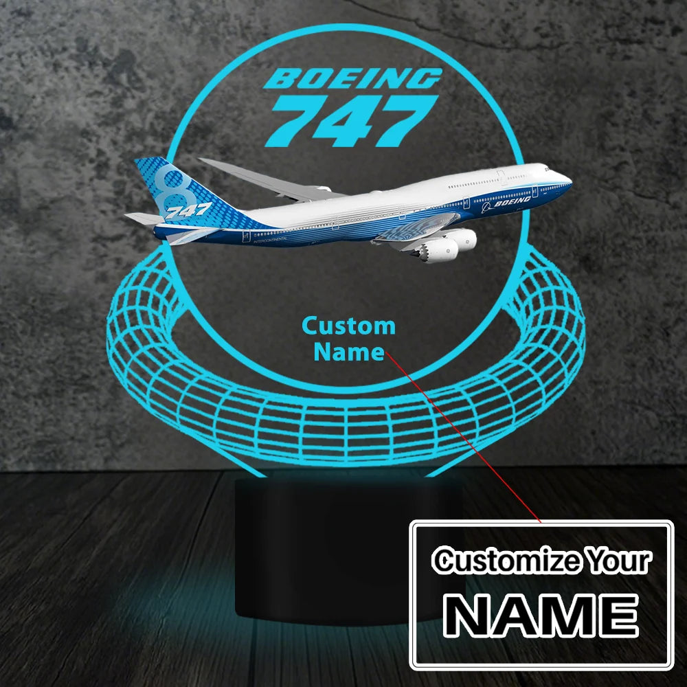 Boeing 747 aviation design on premium acrylic with LED 3D night lamp.