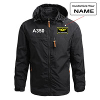 Thumbnail for Airbus A350 Flat Text aviation design printed on lightweight shell with slim fit stylish thin jacket.