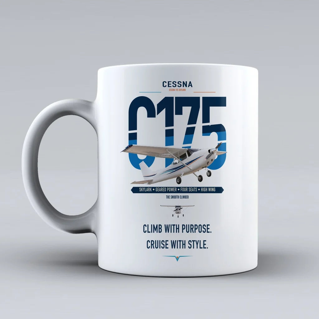 Cessna 175 Skylark design on white ceramic mug, double-side print