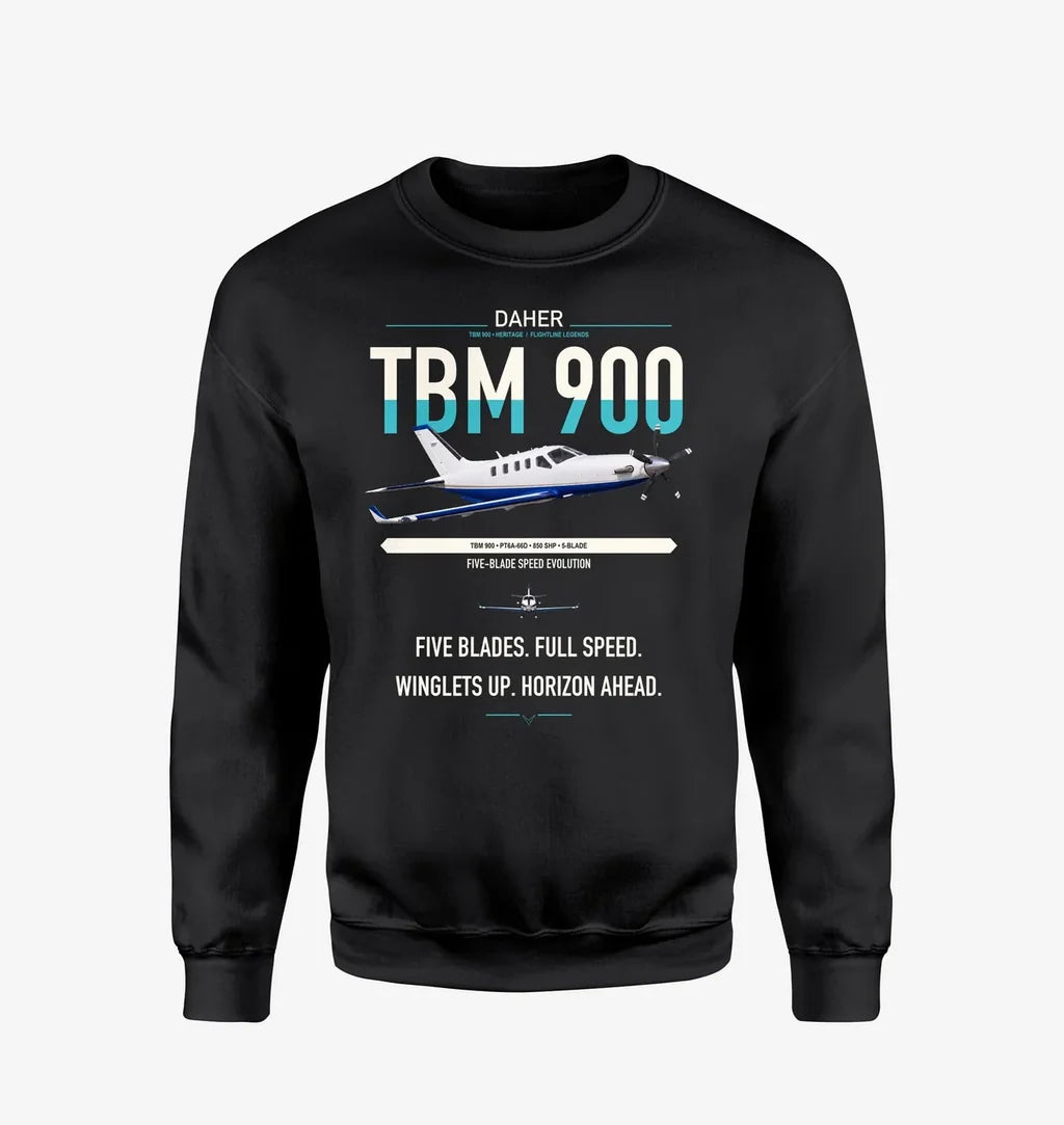 Daher TBM 900 design on black sweatshirt