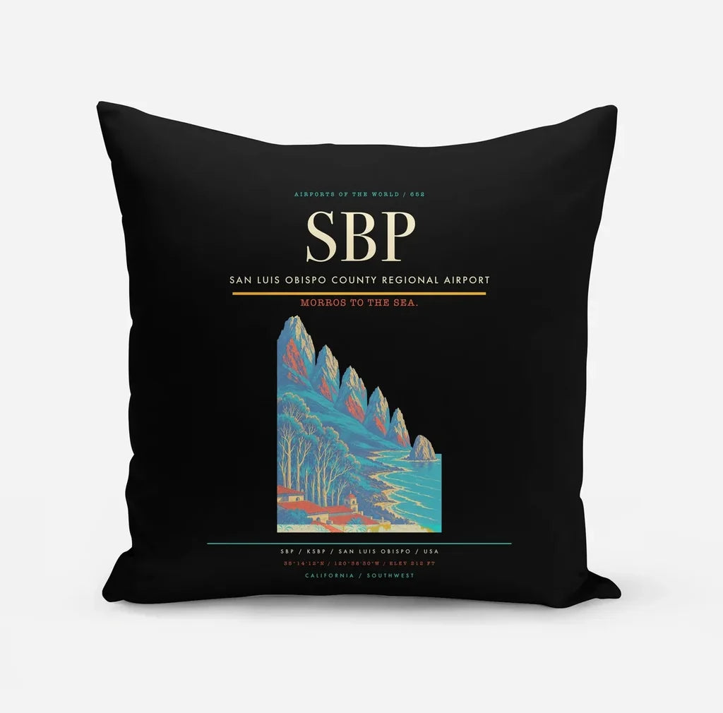 San Luis Obispo County Regional Airport (SBP) design on black pillow