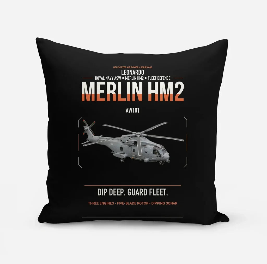 Leonardo AW101 Merlin HM2 design on black pillow