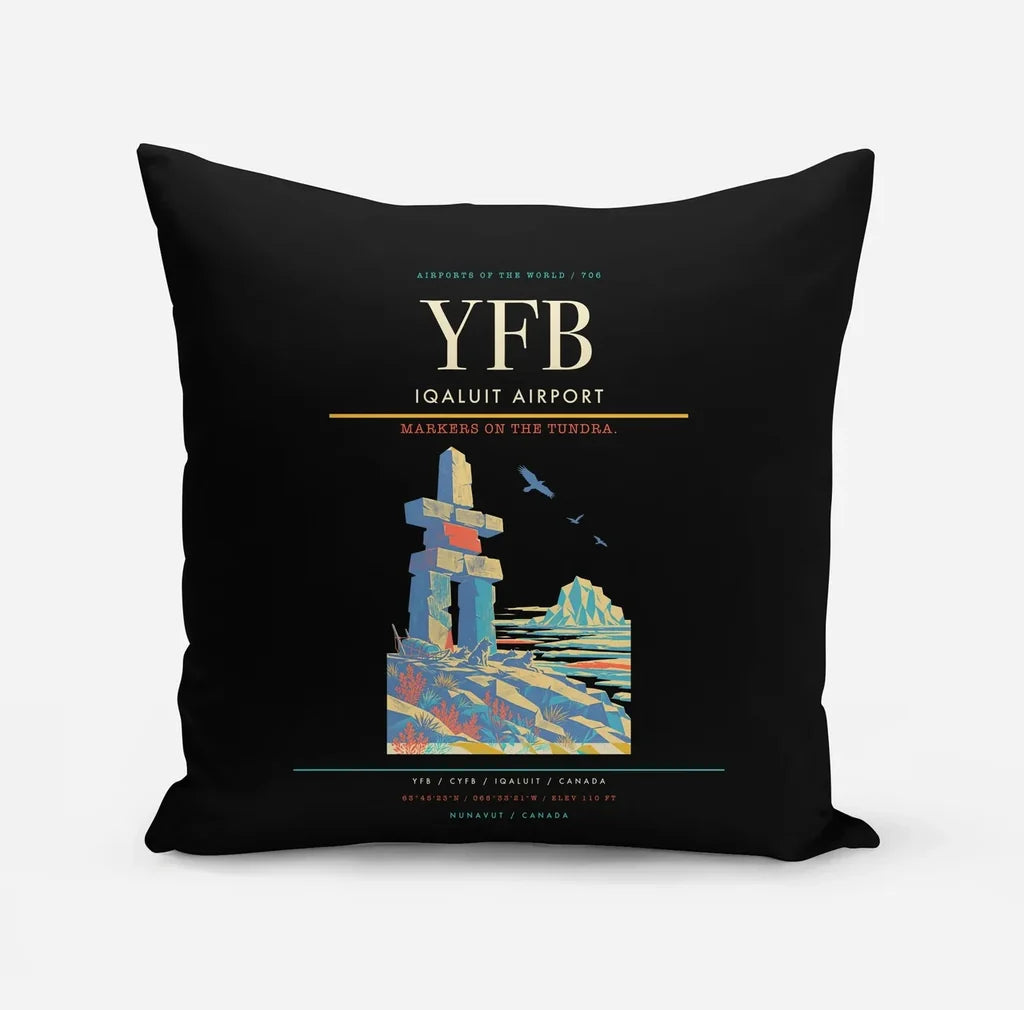 Iqaluit Airport (YFB) design on black pillow
