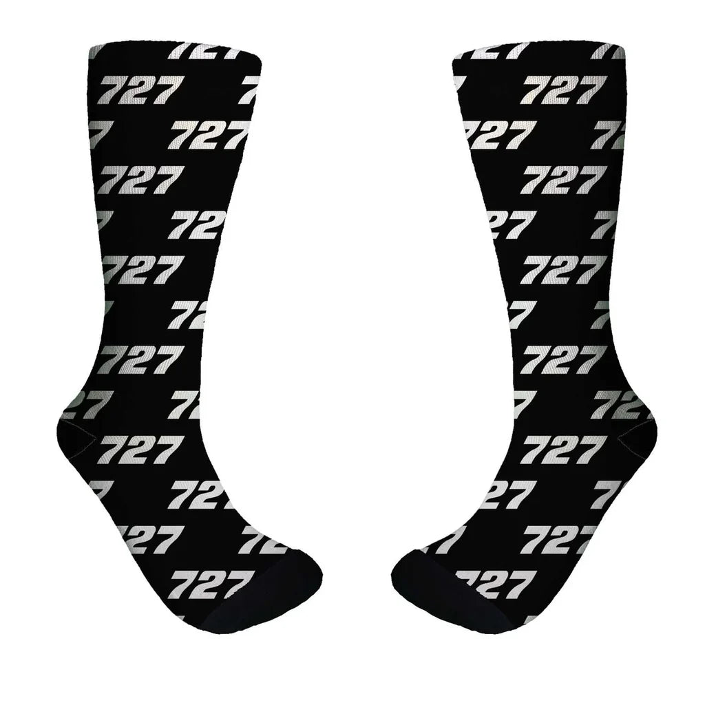 Boeing 727 Flat Text aviation design on soft cotton blend socks.