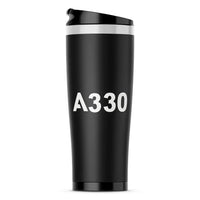 Thumbnail for Airbus A330 Flat Text aviation design on travel mug no-holder, insulated double-wall.