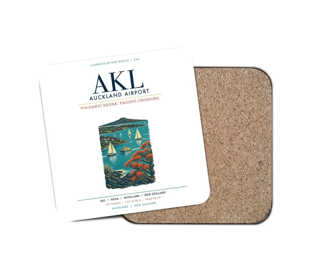 Auckland Airport (AKL) design on white 1 piece coaster