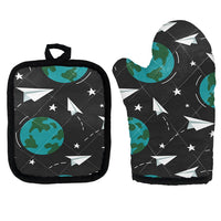 Thumbnail for Paper Planes & Earth Kitchen Glove & Holder aviation design on durable fabric with insulated lining kitchen glove holder.