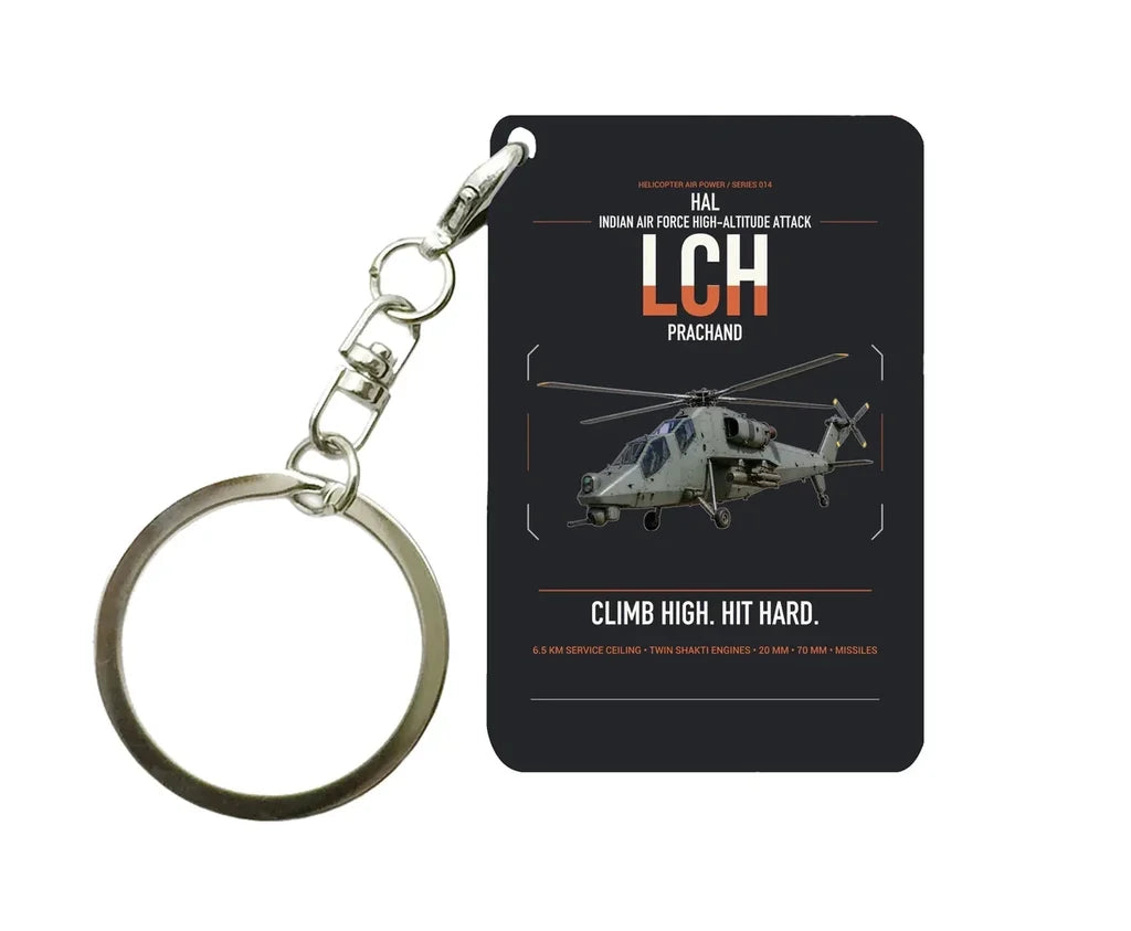 HAL LCH Prachand design on black designed key chain, double-side print