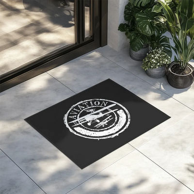 Aviation Lovers aviation design on durable fibre with non-slip backing door mat.