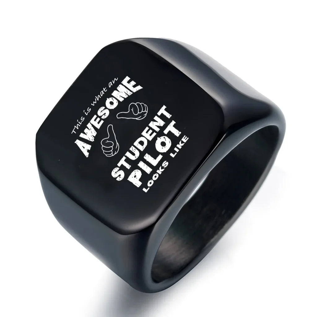 Student aviation ring in stainless steel.