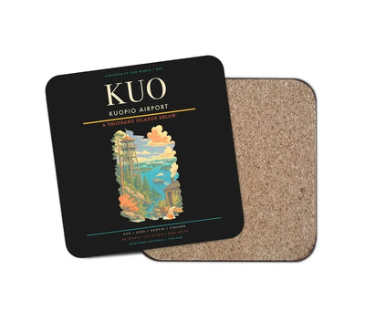 Kuopio Airport (KUO) design on black 1 piece coaster
