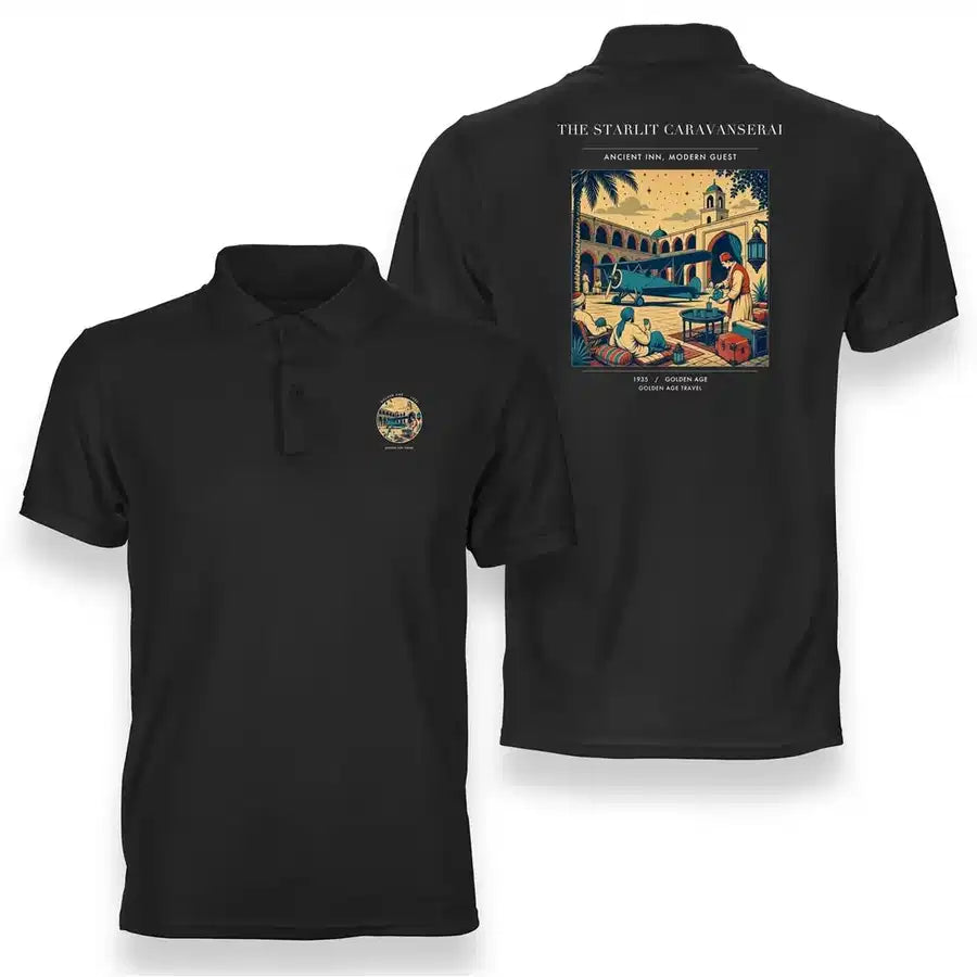 VINTAGE G4336 - The Starlit Caravanserai - Double-Side Polo T-Shirt design on black