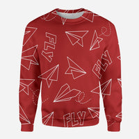 Thumbnail for Paper Airplane & Fly (Red) aviation design printed on soft cotton blend 3D sweatshirt.