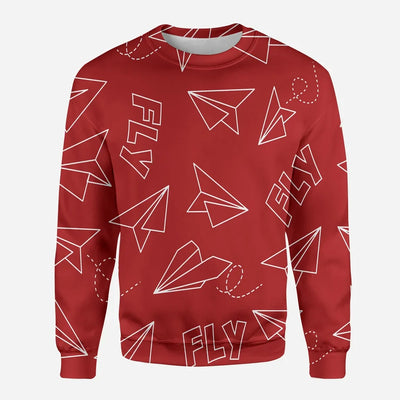 Paper Airplane & Fly (Red) aviation design printed on soft cotton blend 3D sweatshirt.
