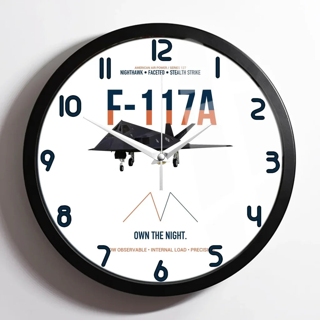 F-117A Nighthawk Own The Night design on white framed wall clock